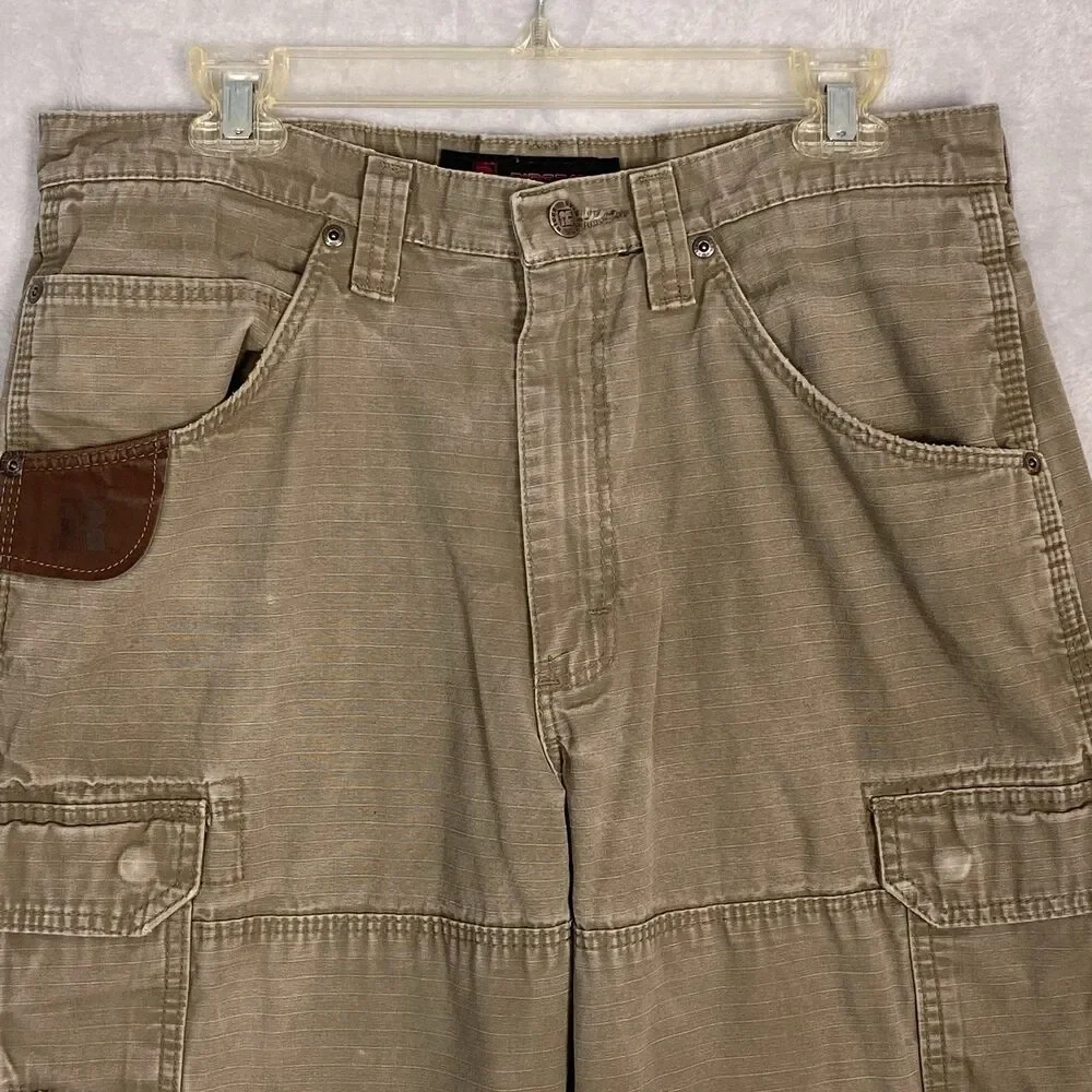 Wrangler Cargo Ripstop Pants Mens 34x31 Khaki Workwear Utility Fleece Lined